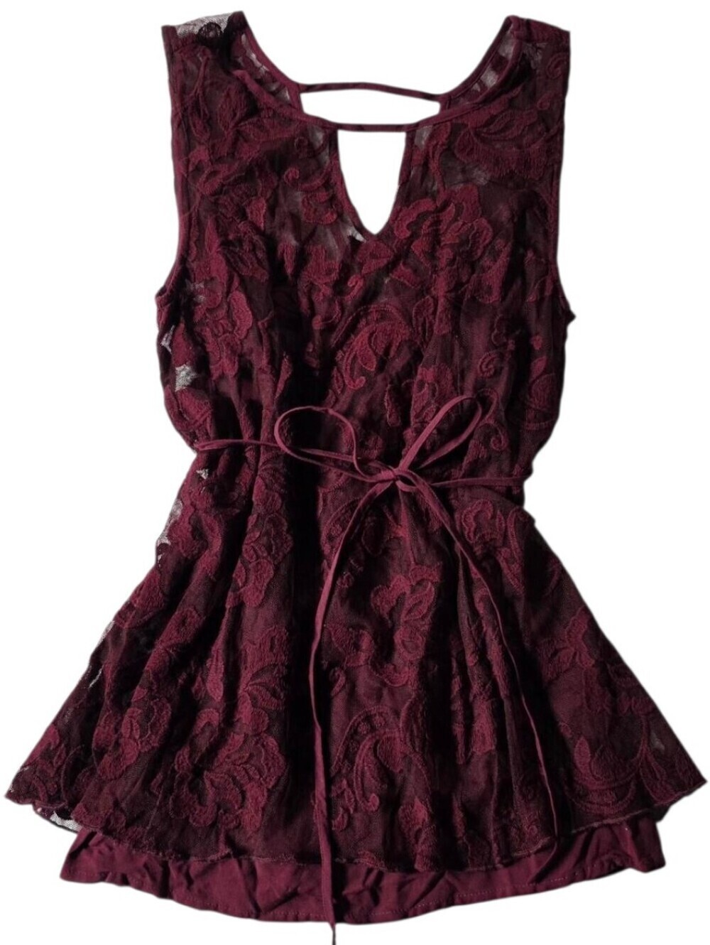 Hollister vintage lace burgundy top with cami inside and attached tie